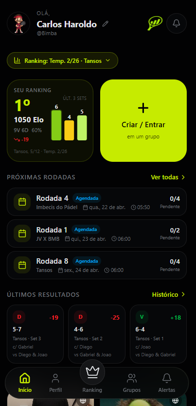 Tela inicial do RankMyMatch no celular